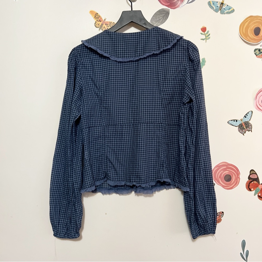 Zara Gingham Blouse with Statement Embroidered Collar L - Picture 2 of 8